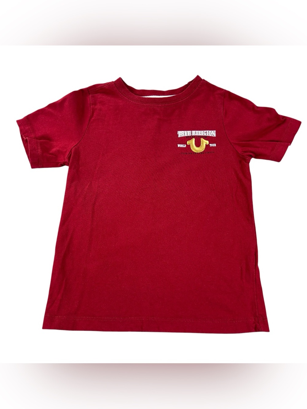True Religion World Tour T-Shirt Boys 4 Small Burgundy Horseshoe Graphic Tee